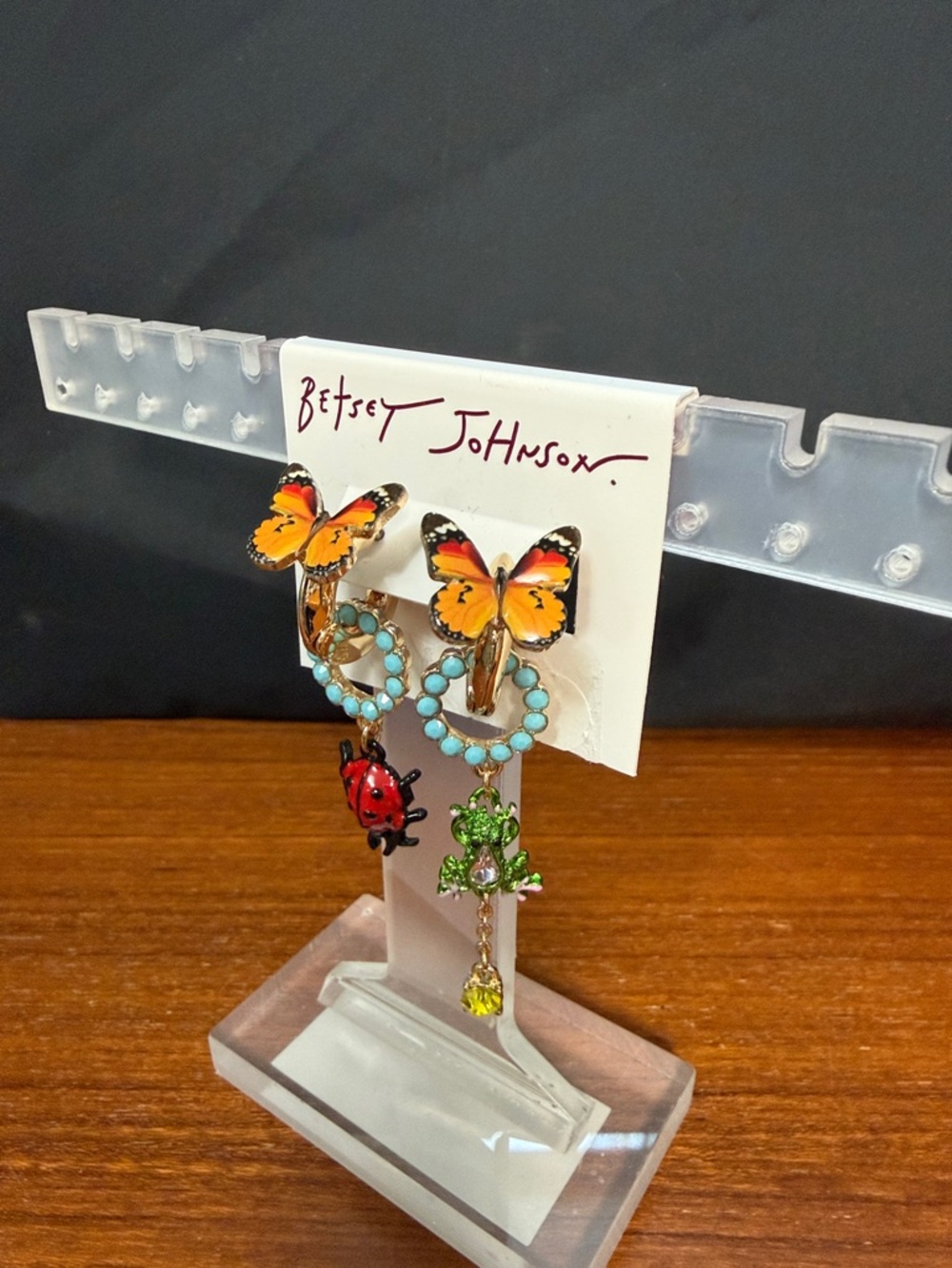 Betsey Johnson Butterfly Hoop Earrings - Yellow & Turquoise - Picture 2 of 4